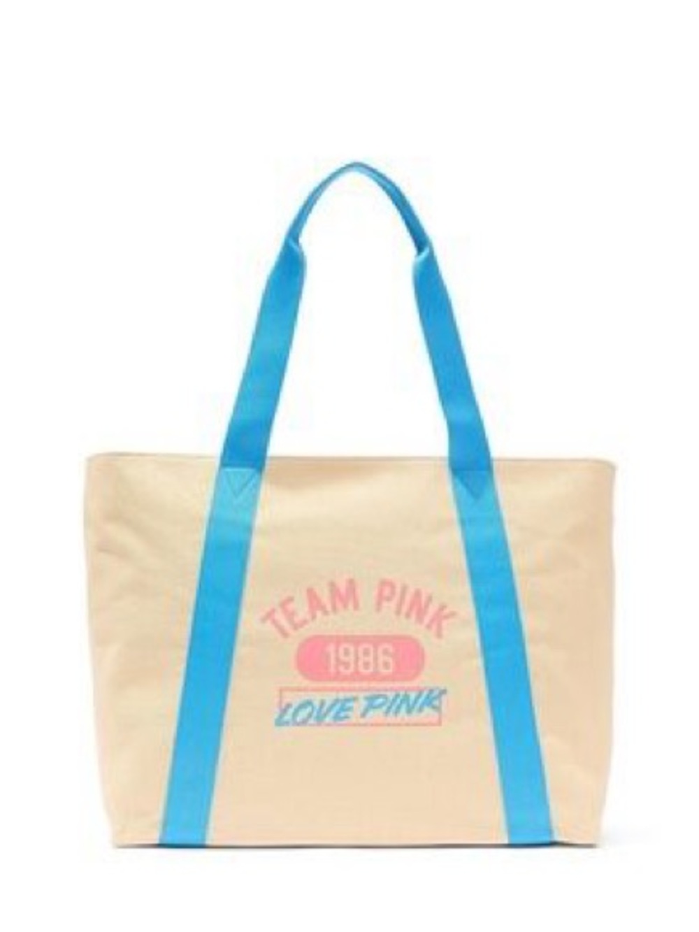 NWT Victoria’s Secret PINK Team Pink 1986 Canvas Tote Bag Blue Beach Travel Zip